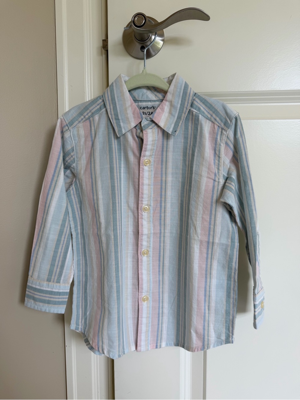 Carter's Pastel Striped Button-Down Shirt - Blue, Pink & Cream